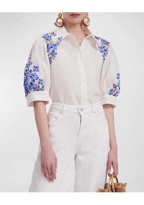 Heloise Puff-Sleeve Floral-Print Poplin Shirt