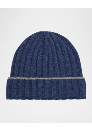 Men's Cashmere Rib Contrast-Trim Beanie Hat