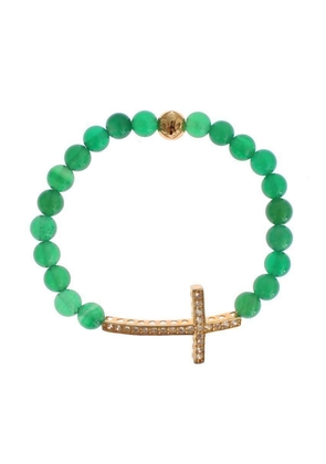 Nialaya Jade Stone Gold CZ Cross 925 Silver Bracelet - S