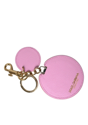 Dolce & Gabbana Pink Calf Leather Gold Metal Logo Print Keyring Keychain