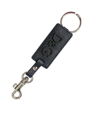 Dolce & Gabbana Black Calf Leather DG Logo Silver Brass Keyring Keychain