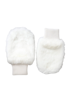 White Acrylic Knitted Fur Wrist Mitten Gloves