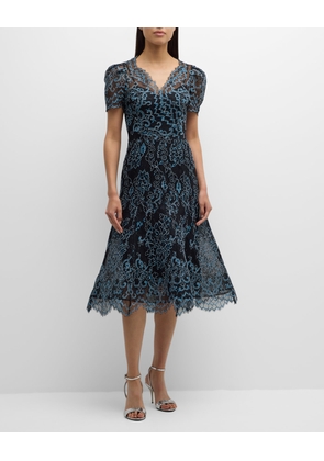 Scalloped Embroidered Lace Midi Dress