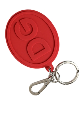 Dolce & Gabbana Red Rubber DG Logo Silver Brass Metal Keyring Keychain