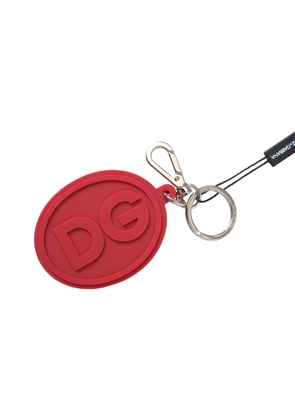 Red Rubber DG Logo Silver Brass Metal Keyring Keychain