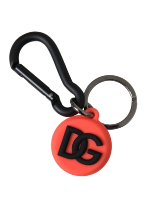 Red Orange Rubber DG Logo Round Metal Keyring Keychain