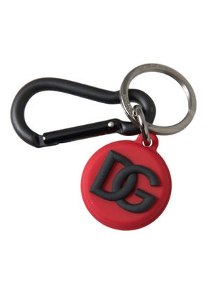 Red Rubber DG Logo Round Metal Brass Keyring Keychain