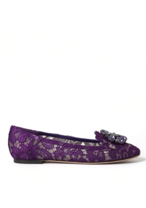 Purple Vally Taormina Lace Crystals Flats Shoes - EU37/US6.5