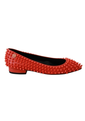 PHILLIP PLEIN Orange Leather Ballerina WHAT I DO Flats Shoes - EU35/US4.5