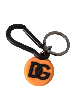 Orange Rubber DG Logo Round Brass Metal Keyring Keychain