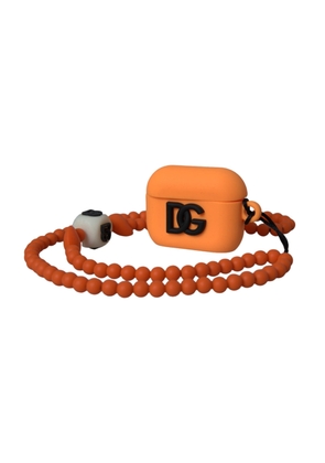 Orange Silicone Rubber Logo Beaded Strap Airpods Case