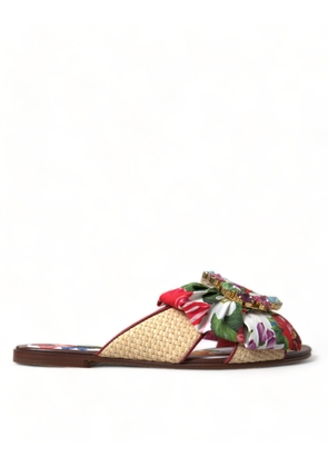 Multicolor Floral Flats Crystal Sandals Shoes - EU36/US5.5