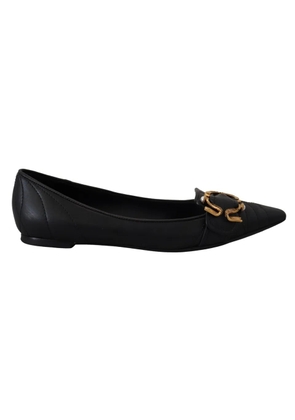 Black Devotion Leather Pointy Flats Shoes - EU35.5/US5