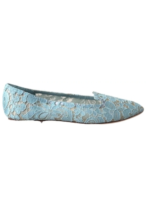 Light Blue Floral Lace Loafers Flats Shoes - EU41/US10.5