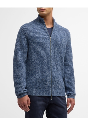 Men's Ribbed Melange Cashmere Full-Zip Cardigan