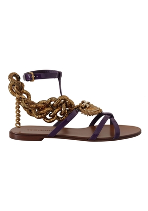 Dolce & Gabbana Purple Leather Devotion Flats Sandals - EU35.5/US5