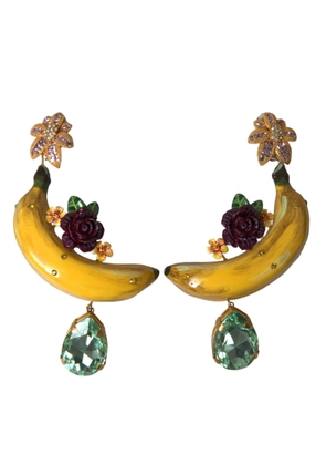 Dolce & Gabbana Gold Brass Crystal Banana Clip-on Jewelry Dangling Earrings