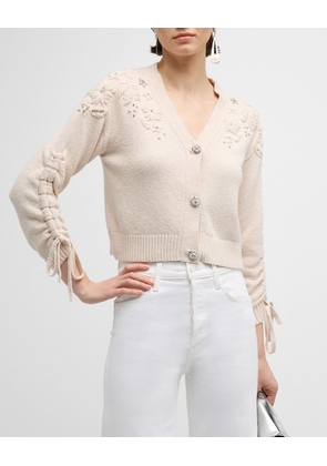 Brie Embroidered Crystal-Embellished Crop Cardigan