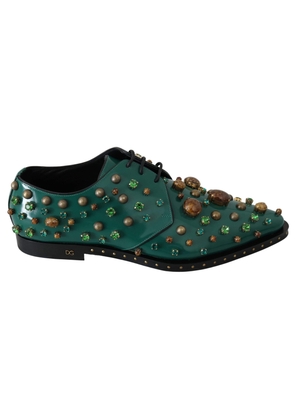 Dolce & Gabbana Green Leather Crystal Dress Broque Shoes - EU41/US10.5