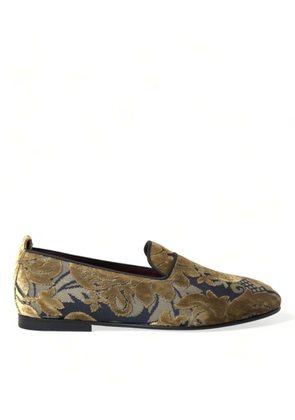 Dolce & Gabbana Gold Velvet Brocade Smoking Slipper Dress Shoes - EU39/US6