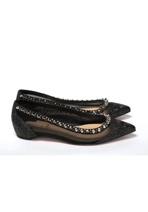 Christian Louboutin Black Silver Flat Point Toe Shoe - EU35/US4.5