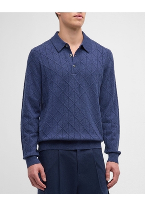 Men's Cashmere Ribbed Diamond Stitch Overlay Polo