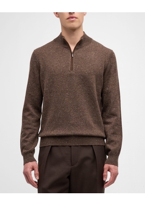 Men's Cashmere Mock-Neck Pullover with Suede Placket