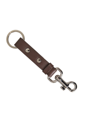 Brown Plain Leather Silver Brass Keyring Holder Keychain