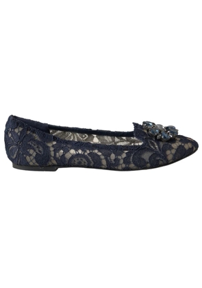 Blue Taormina Lace Crystals Flats Shoes - EU39.5/US9