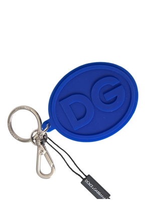 Blue Rubber DG Logo Silver Brass Metal Keyring Keychain