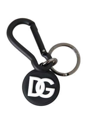 Black White Rubber DG Logo Round Metal Keyring Keychain