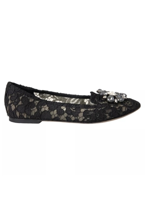 Black Taormina Lace Crystals Flats Shoes - EU36.5/US6