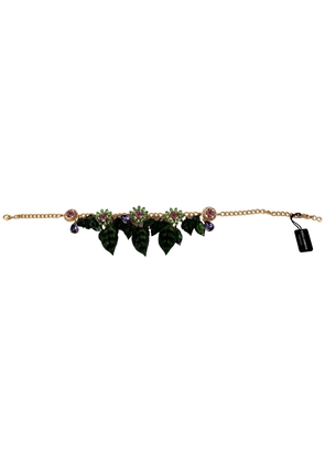 Dolce & Gabbana  Floral Crystal Charm Gold Brass Statement Necklace