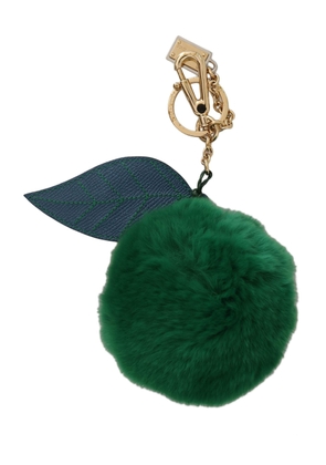 Dolce & Gabbana  Green Leather Fur Gold Clasp Keyring Women Keychain