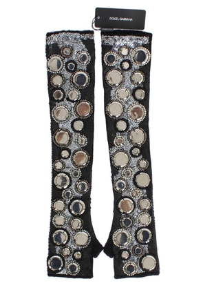 Dolce & Gabbana Black Cashmere Sequined Finger Less Gloves - M