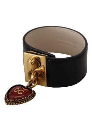 Dolce & Gabbana Black Dauphine Leather DG Heart Key Ring Bracelet