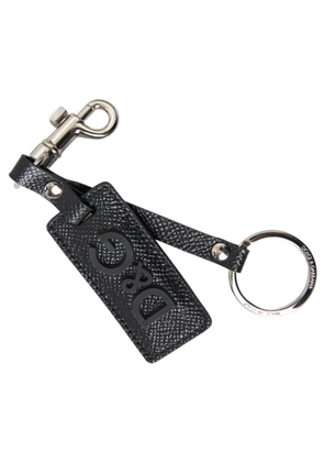 Dolce & Gabbana Black DG Logo Leather Silver Metal Keychain