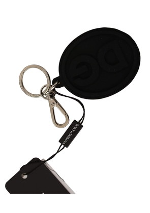 Dolce & Gabbana Black Rubber DG Logo Silver Brass Metal Keychain