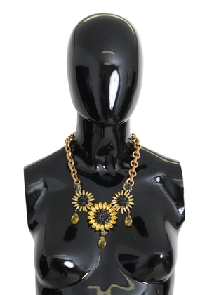 Dolce & Gabbana Gold Brass Chain Crystal Sunlower Pendants Necklace