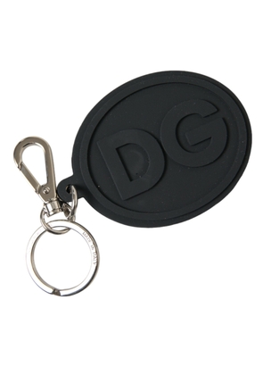 Dolce & Gabbana Black Rubber DG Logo Silver Brass Metal Keyring Keychain