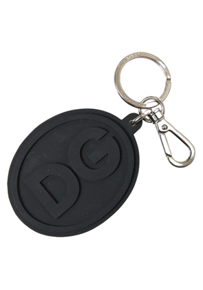 Dolce & Gabbana Black Rubber DG Logo Silver Brass Metal Keychain