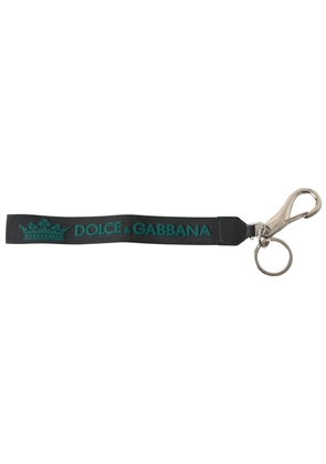 Dolce & Gabbana Black DG Logo Rubber Silver Tone Metal Keychain