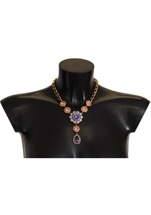 Dolce & Gabbana Gold Brass Crystal Purple Pink Pearl Pendants Necklace