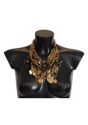 Dolce & Gabbana Gold Brass Sicily Charm Heart Statement Necklace