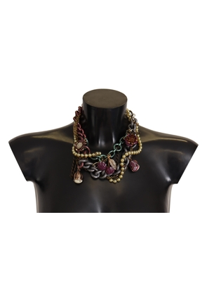 Dolce & Gabbana Gold Brass Sicily Floral Crystal Statement Necklace