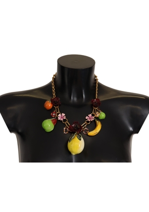 Dolce & Gabbana Gold Brass Sicily Fruits Roses Statement Necklace