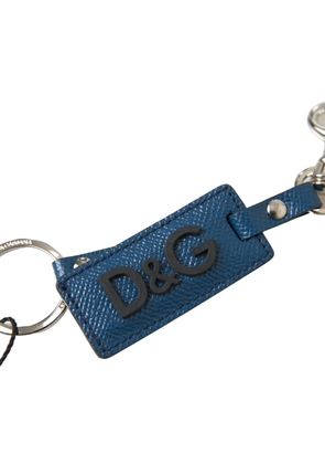 Dolce & Gabbana Blue Leather DG Logo Silver Tone Metal Keychain