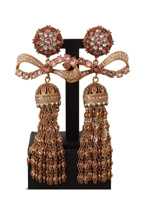 Dolce & Gabbana Gold Dangling Crystals Long Clip-On Jewelry Earrings