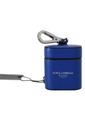 Dolce & Gabbana Blue Leather Silver Metal Logo Airpods Case