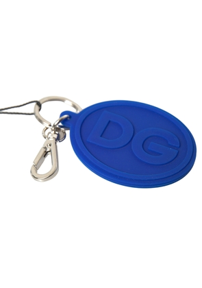 Dolce & Gabbana Blue Rubber DG Logo Silver Brass Metal Keyring Keychain